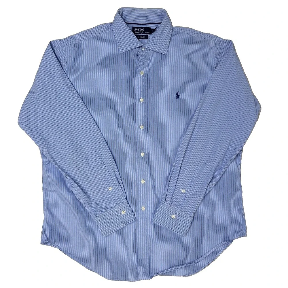 Polo‎ Ralph Lauren Stanton Classic Fit Mens XL Blue Pony Striped Button Up